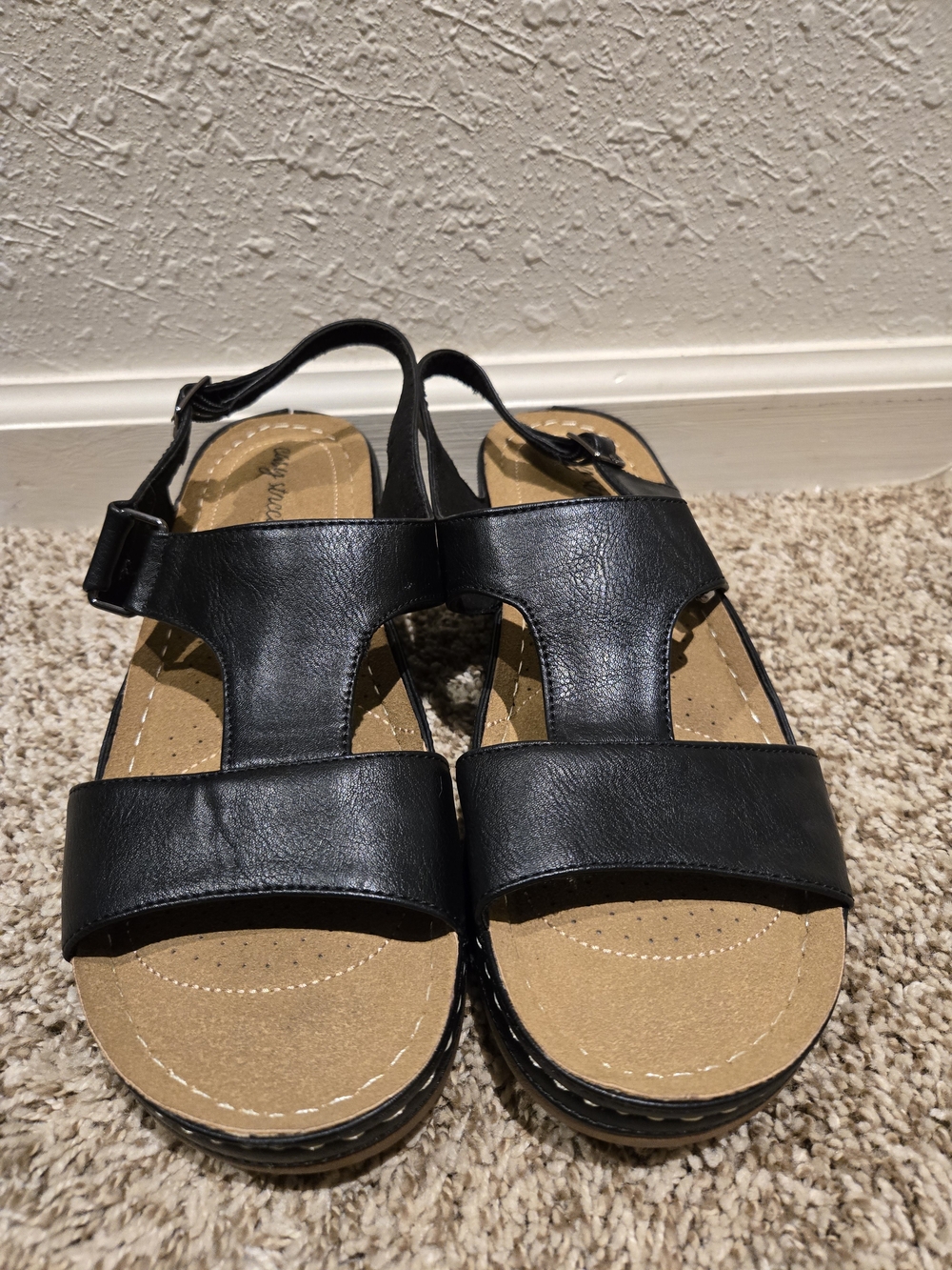 Easy Street Black Leather Slingback Sandals Sz 11W